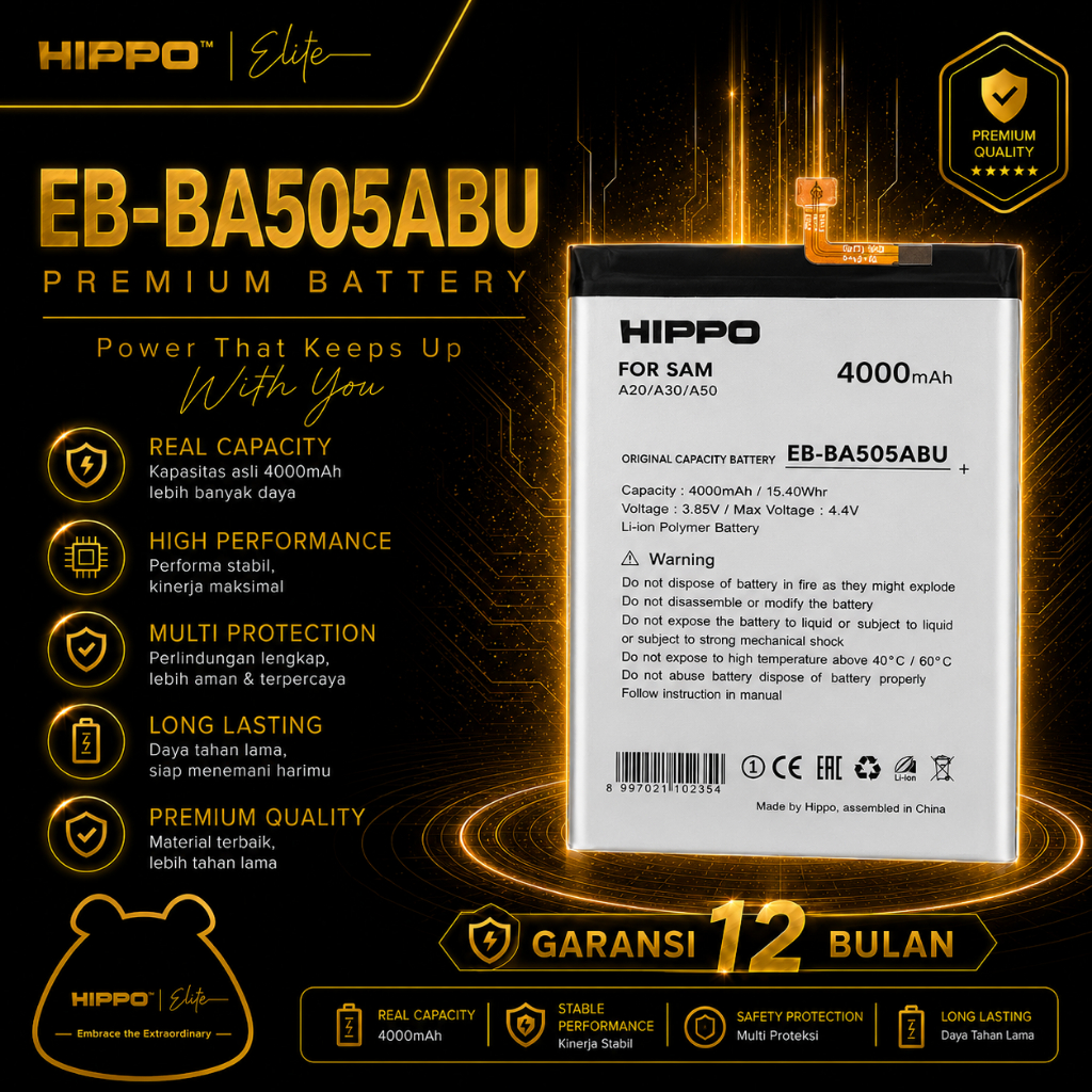 Hippo Baterai Samsung Galaxy A20 | A30 | A50 | A50S | A30S 4000mAh EB-BA505ABU Battery Batere Batrai