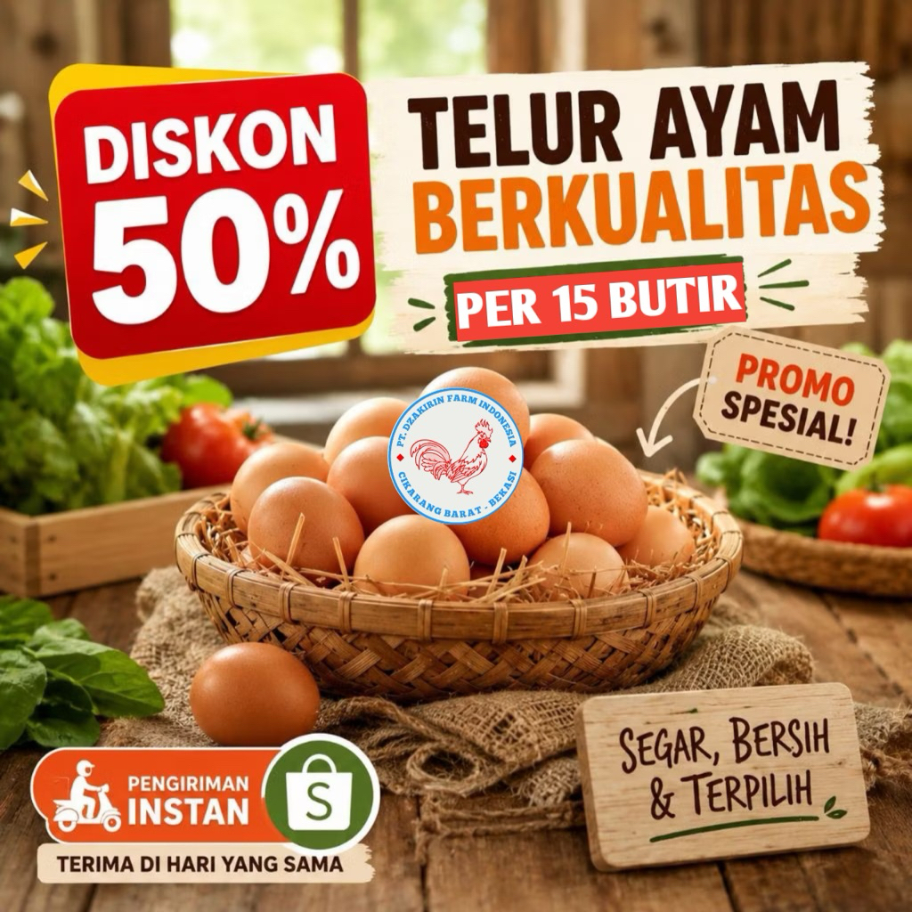 Telur fresh dari kandang GRADE A 15 butir (Instan & Sameday) Cibitung Tambun Cibitung