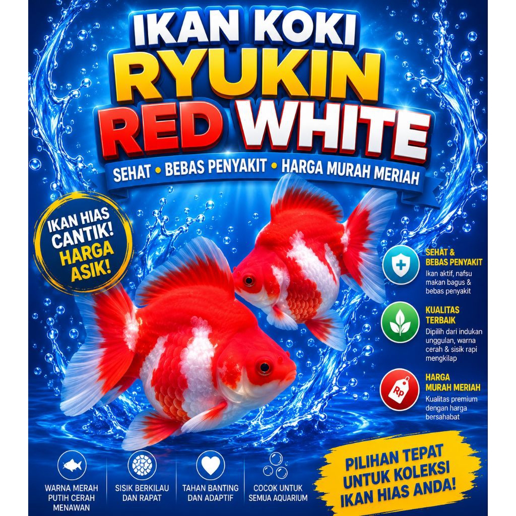 Ikan koki ryukin rw / koki ryukin red white top grade