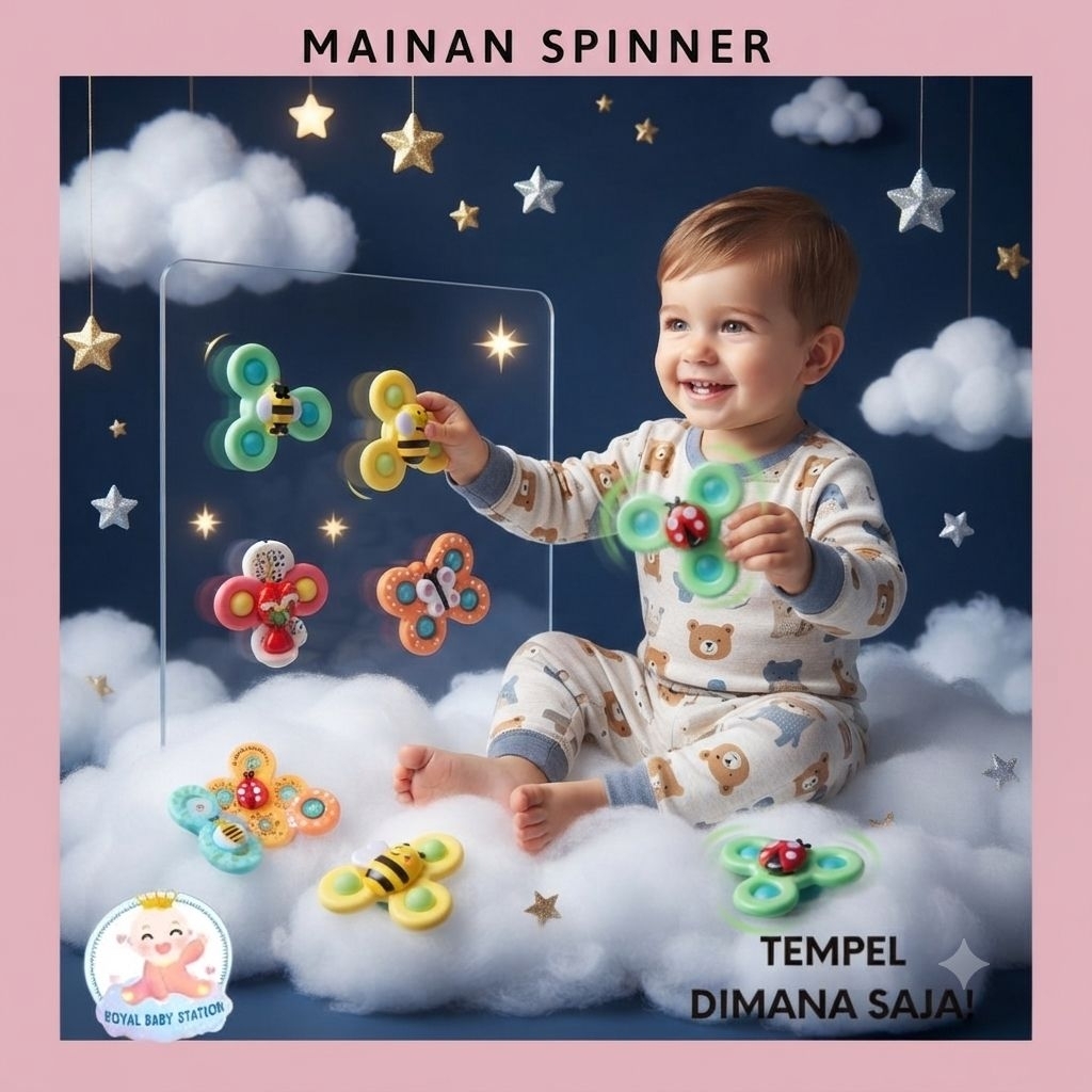 Mainan Spinner Bayi Fidget Karakter Rattle Teether