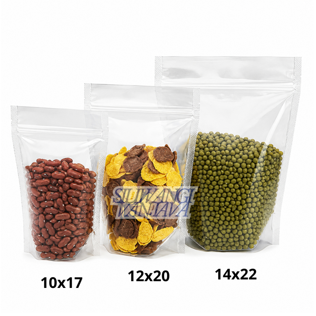 Standing Pouch Double Seal / Plastik Standing Pouch Clear Ziplock Klip Kemasan Makanan Transparant