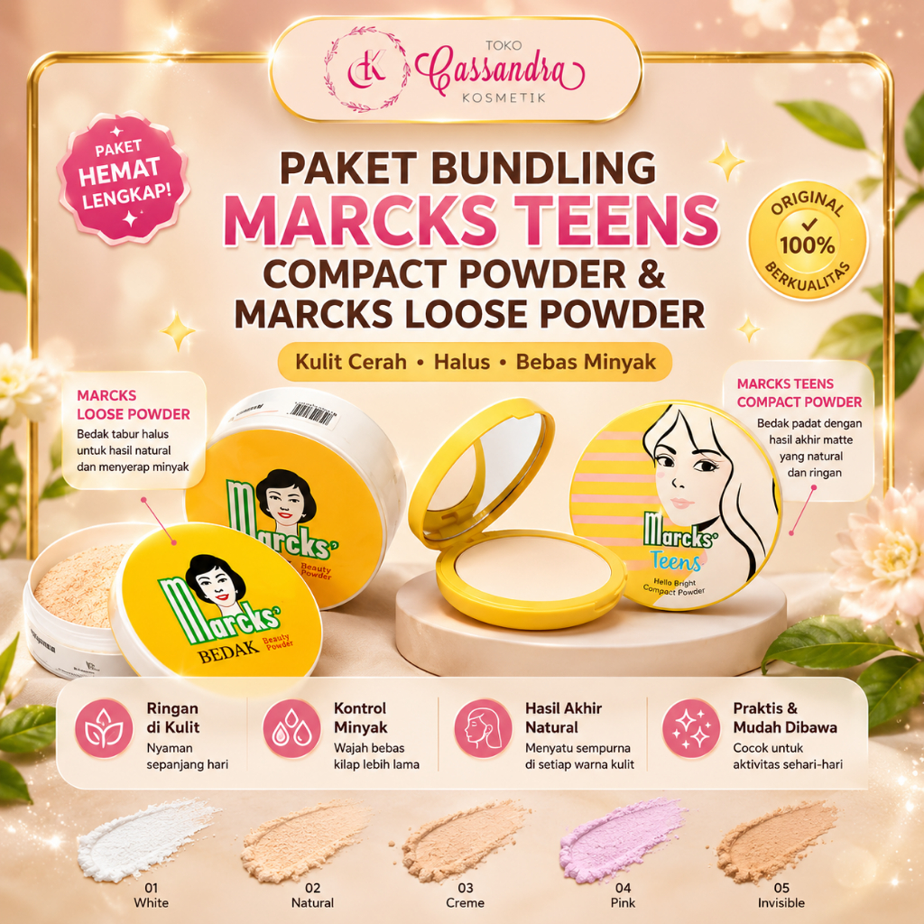 MARCKS TEENS COMPACT POWDER & MARCKS LOOSE POWDER (NATURAL BIEGE) PAKET BUNDLING