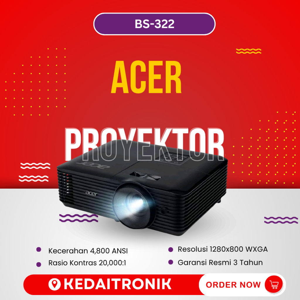 Acer BS-322 Proyektor Hitam Resolusi 1280x800 WXGA Kecerahan 4800 ANSI Garansi 3 Tahun
