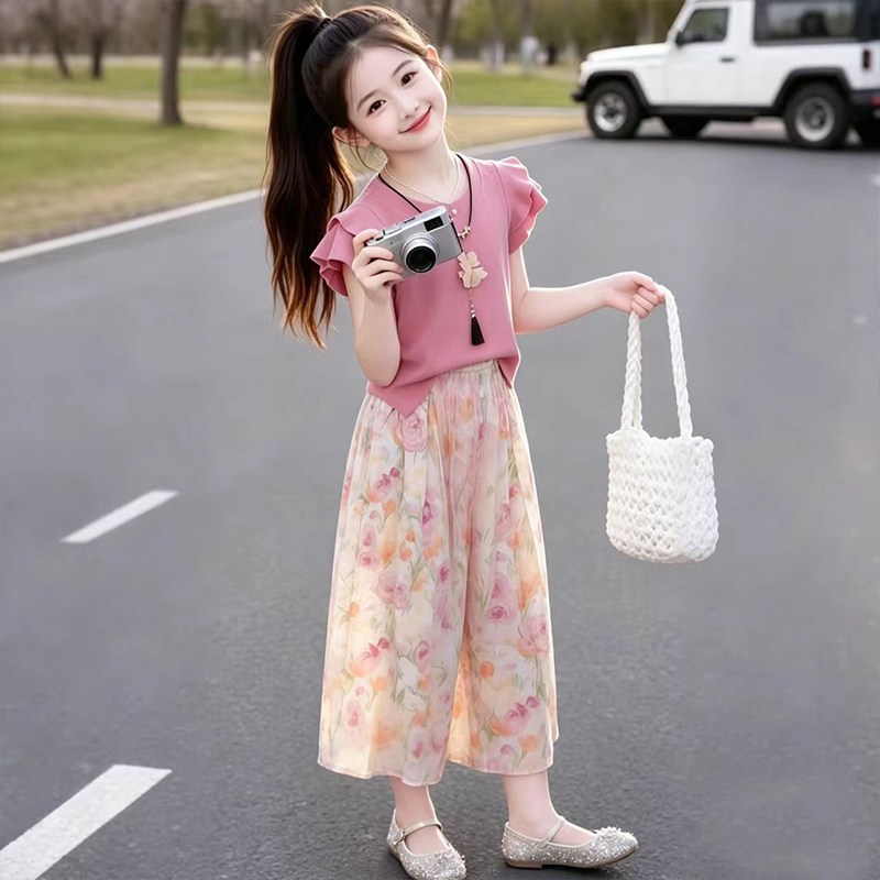 Setelan Anak Cewe Atasan Bahan Kaos Rib Kulot Motif ( Pinggang tidak berserut) Pakaian Baru 2026