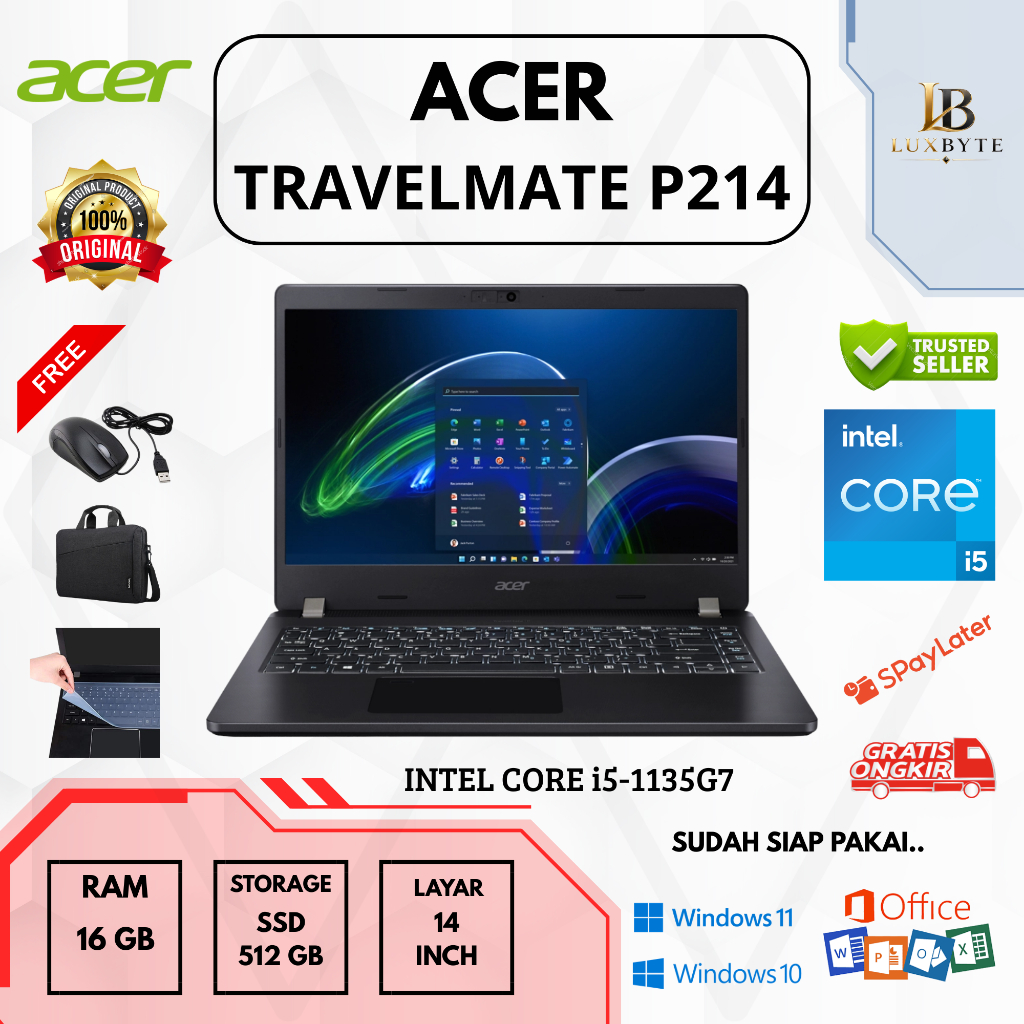 ACER TRAVELMATE P214 | [ INTEL ] CORE i5-1135G7 | RAM 16GB | SSD 512GB | 14 INCH