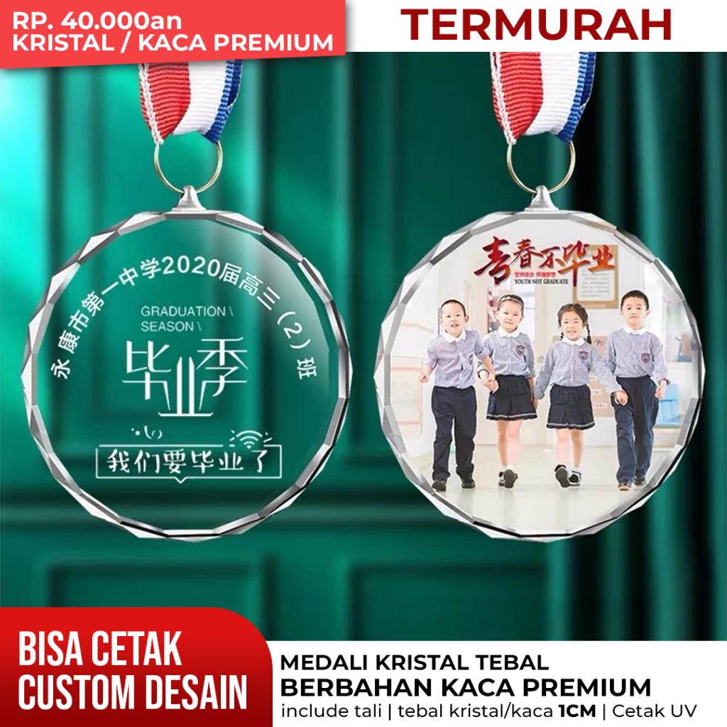 medali kristal / medali custom / medali wisuda / trofi sekolah / medali lomba / medali gantung leher