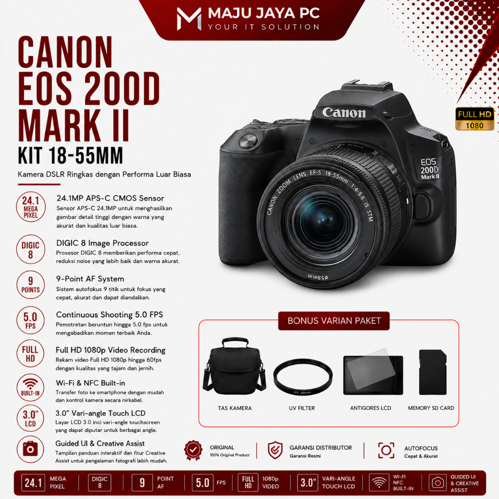 KAMERA CANON EOS 200D MARK II KIT 18-55MM IS STM BARU