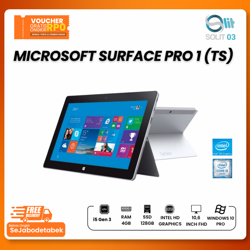Microsoft Surface Pro Core i5 SSD 128GB RAM 4GB Touchscreen FHD 2in1 Tablet Laptop Windows 10 Pro Be
