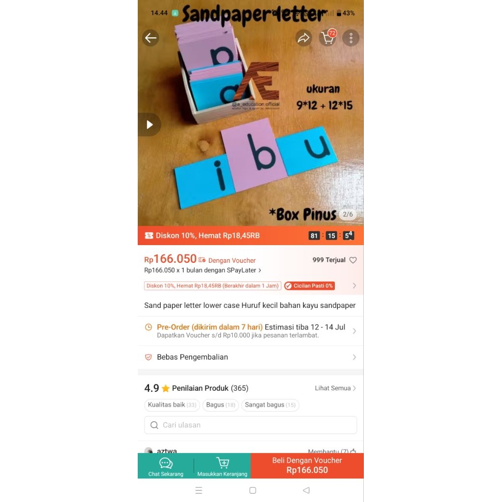 SPL SAND PAPER LETTER MONTESSORI / PRELOVED / MATERIAL MONTESSORI