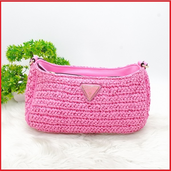 GUESS Tas Selempang Bahu Wanita LITTLE BAY RAFFIA Shoulder Bag ORIGINAL