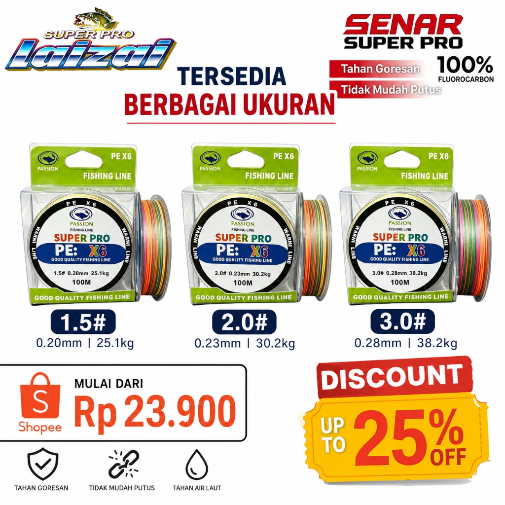 Senar Pancing PE Braided 6 Lapis 100M/POSSION Tali Pancing X6 Kuat dan Tahan Gesek Super Kuat