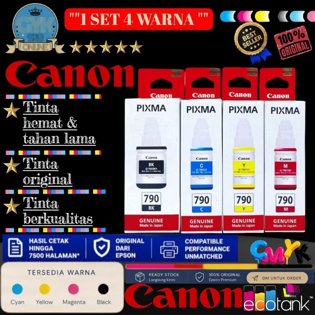 1SET 4WARNA TINTA CANON 790 (BK,Y,M,C) GL 790 Printer G1010 G2010 G3010 G4010