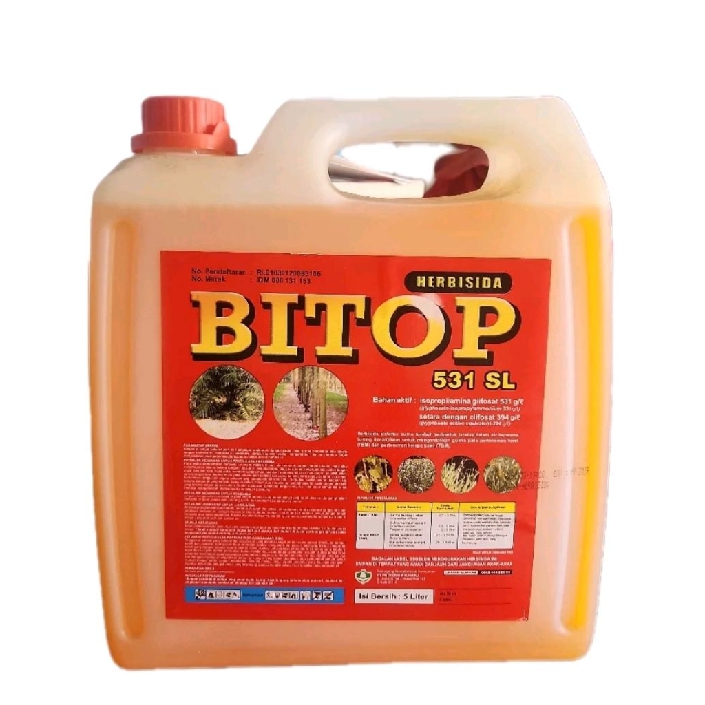 HERBISIDA BITOP 531 SL BahanAktif:lsopropilamina glifosat 531 g/l. Racun rumput 5 liter