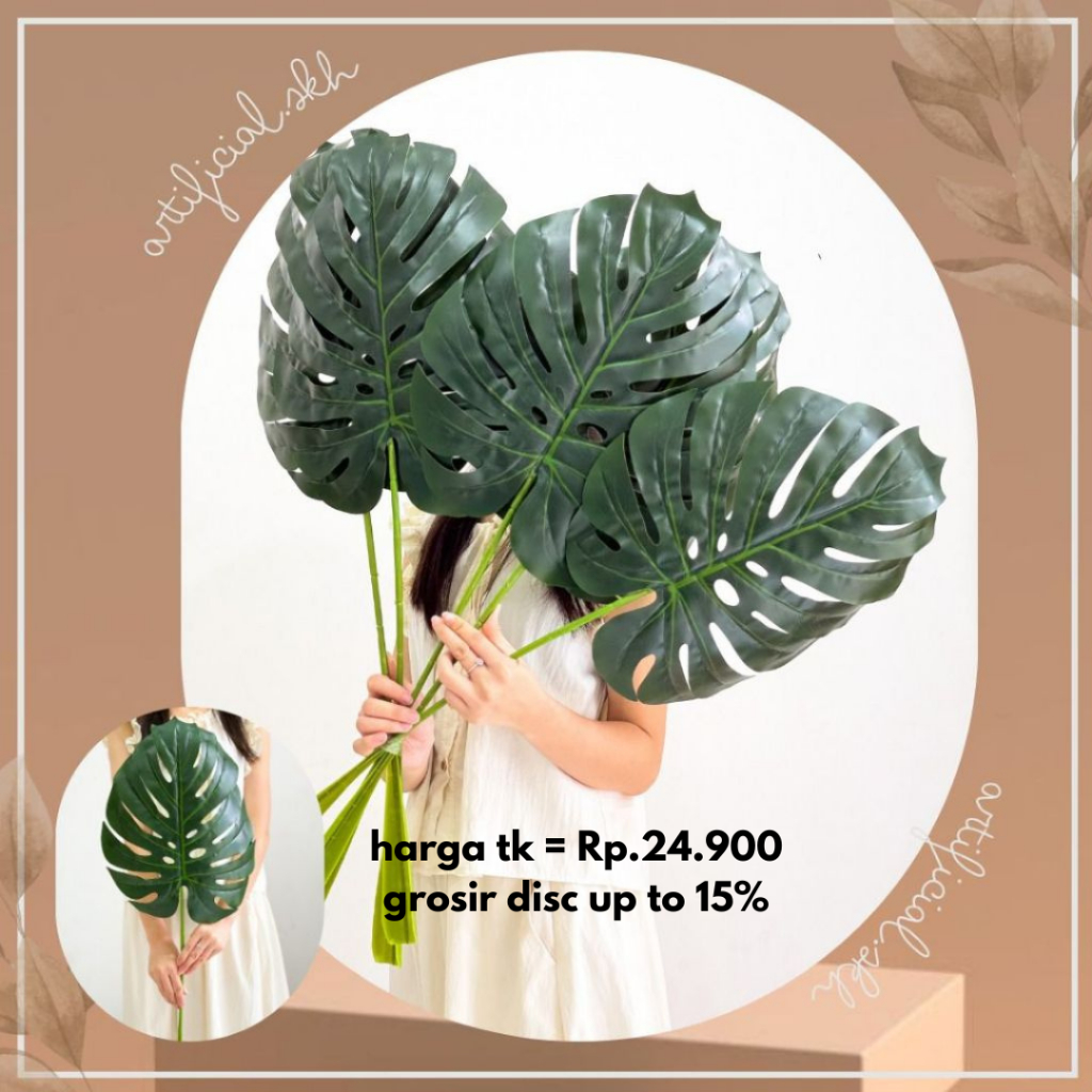 86cm & 60cm BIG MONSTERA OMBRE LATEX Artificial Daun Hias Palsu Ekor Naga Plastik Tanaman Hias Dekor
