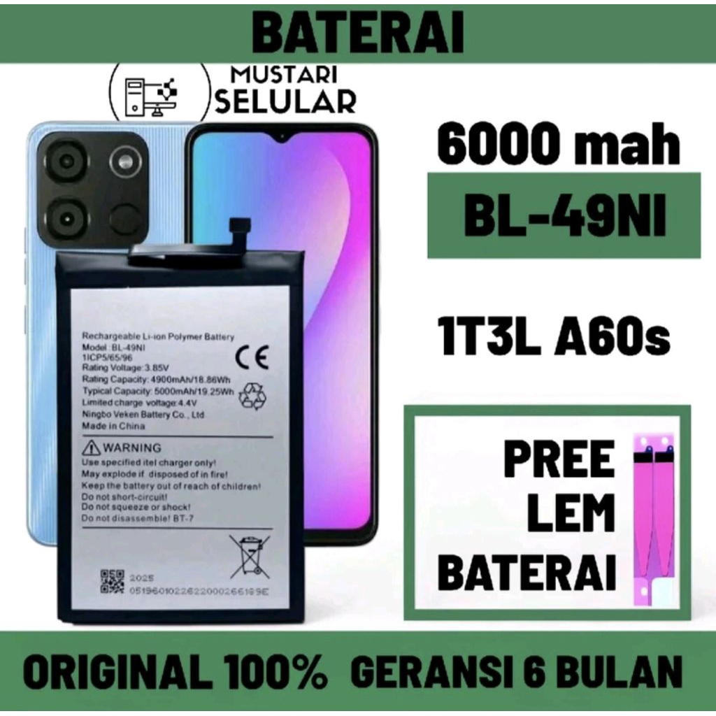baterai Batre Battery For Hp Itel A60 / A70 / A60S / A50 4G Model BL-49NI Batu batre battery + bonus
