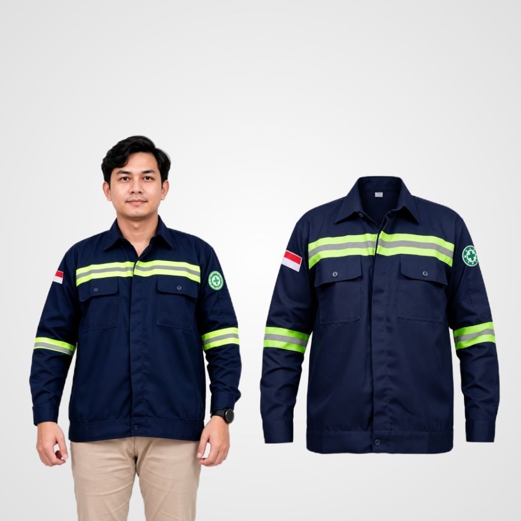 Baju safety lengan panjang seragam kerja proyek kemeja safety premium