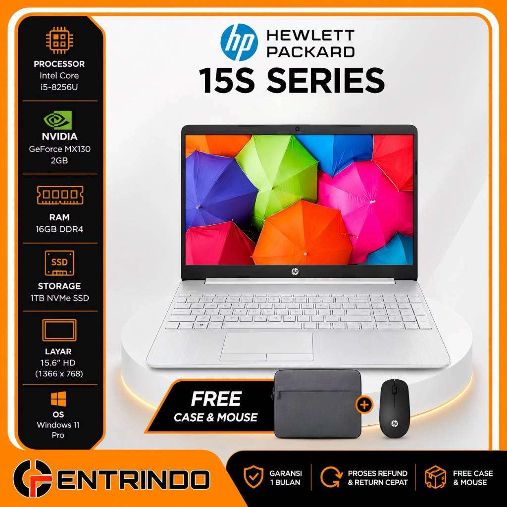 Laptop HP 15S Core i5-8256U RAM 16GB SSD NVMe 1TB NVIDIA GeForce MX130 2GB 15.6 Inch Windows 11 Pro 