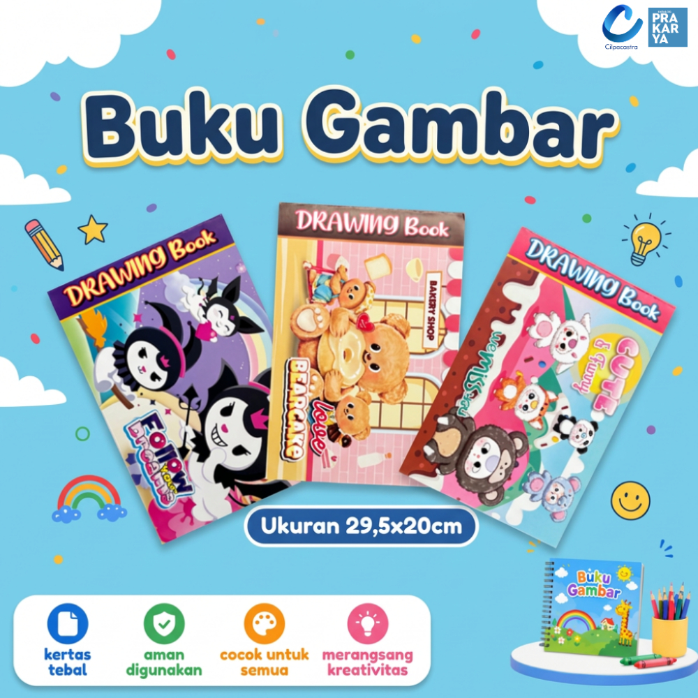 Buku Gambar Anak Ukuran 29,5 x 20 cm – Kertas Tebal, Aman Digunakan, Cocok untuk Menggambar dan Mewa