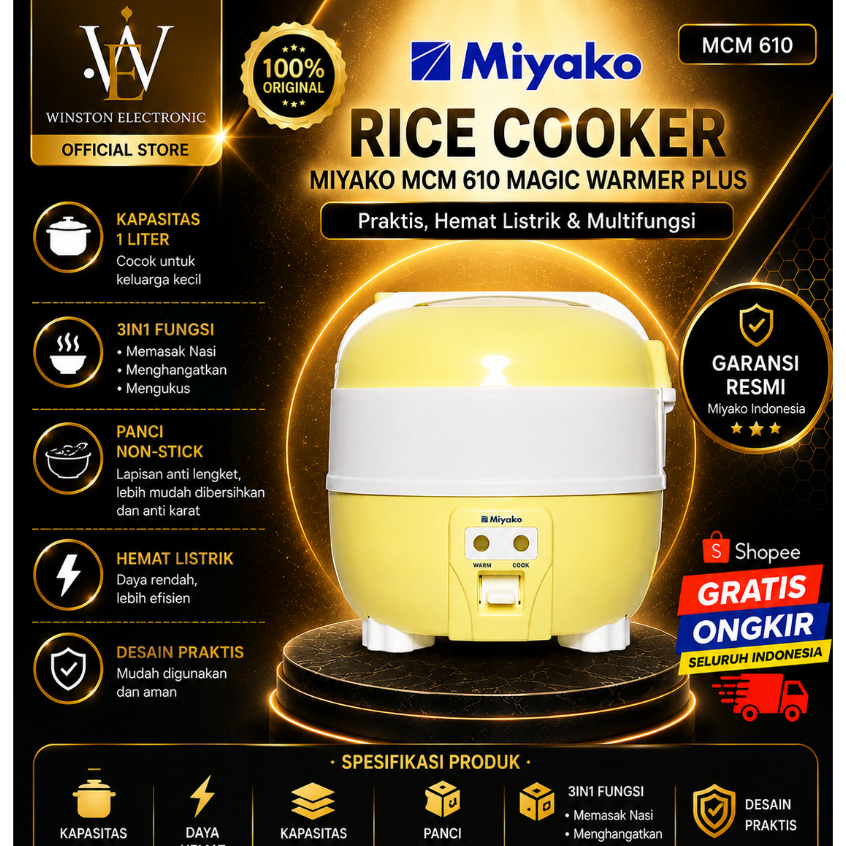 RICE COOKER MIYAKO MCM 610 MAGIC WARMER PLUS/MCM-610/MCM 610/MCM610/MIYAKO MAGIC COM BERGARANSI ORI