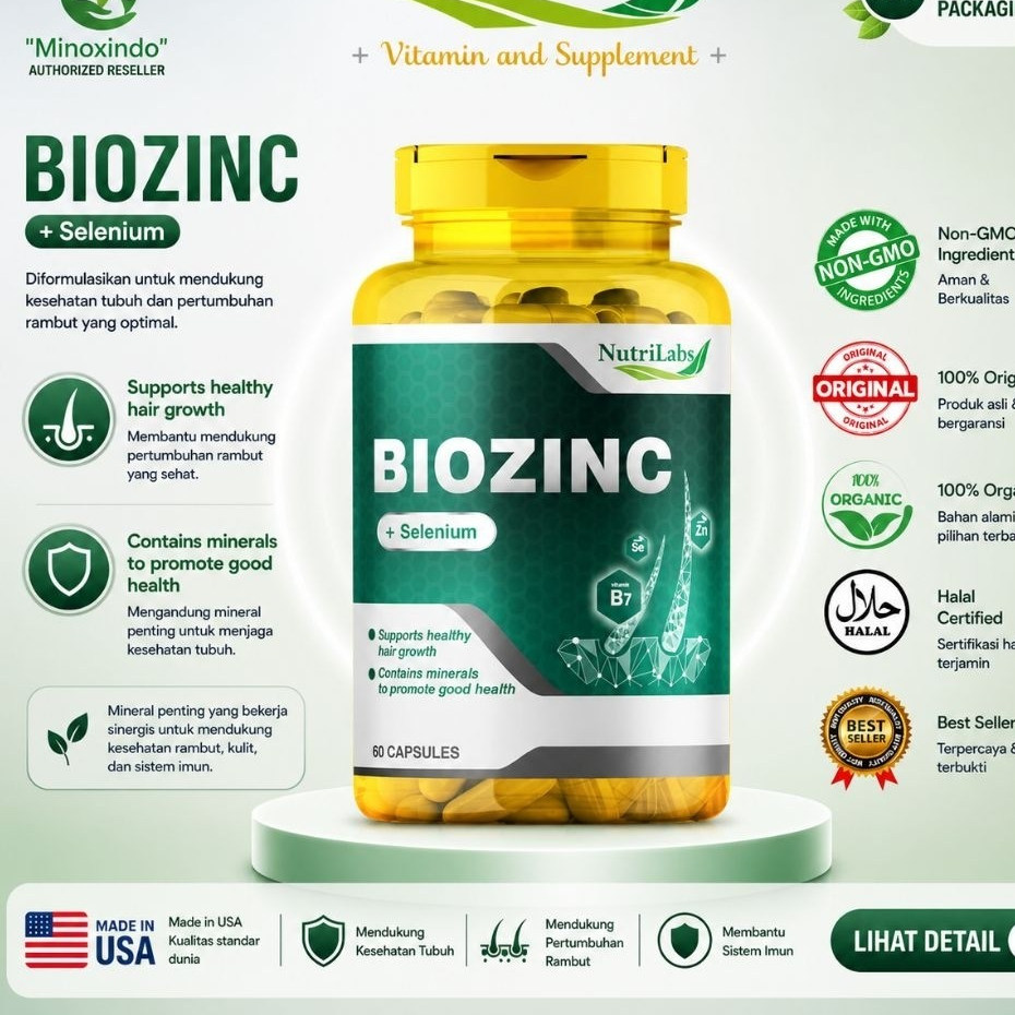Nutrilabs Biozinc Biotin 10000mcg, Zinc, Selenium. Original USA