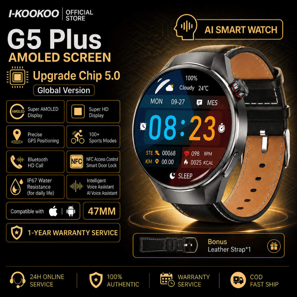 [Bonus Tail]I-KOOKOO G5 PLUS Smart Watch, 5.0 Upgrade Chips 2.08"AMOLED Display GPS Outdoor Sports S