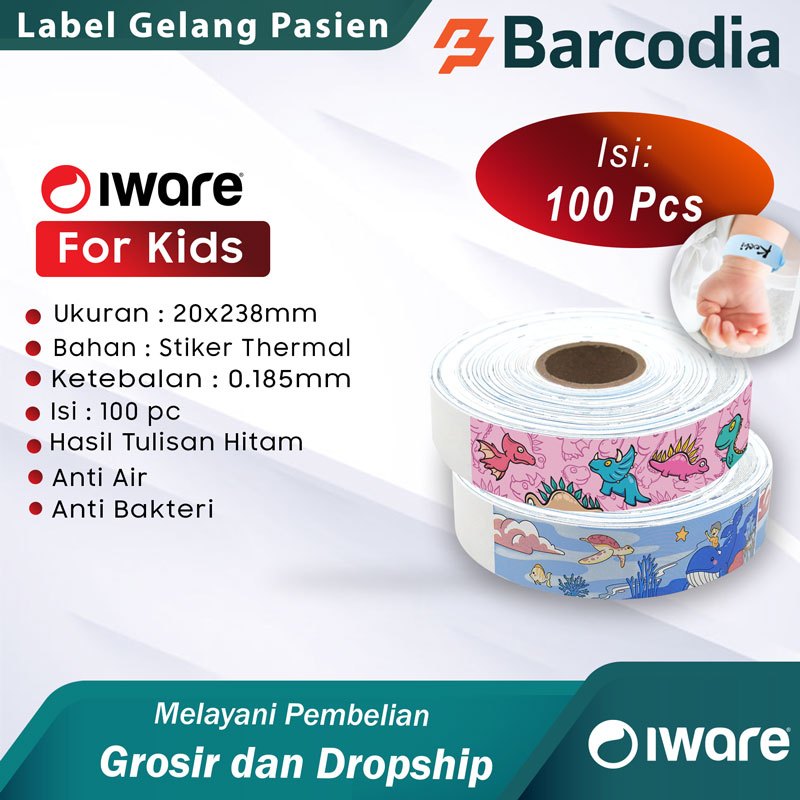 BARCODIA Gelang Pasien Anak Thermal Gelang Pasien Roll Isi 100 pcs Stiker Thermal