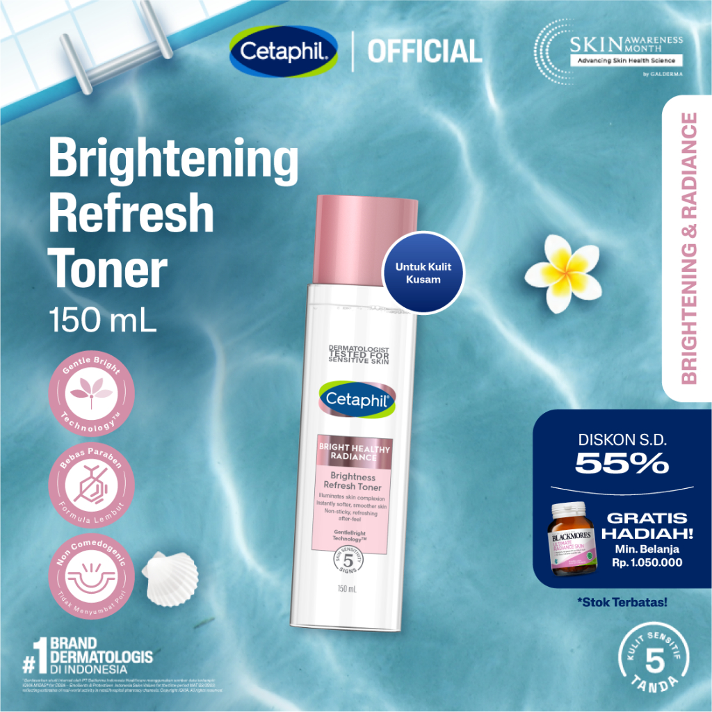Cetaphil Bright Healthy Radiance Brightness Refresh Toner 150g dengan Glycerin, Niacinamide, dan Whi