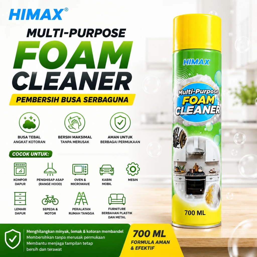 Himax Foam Cleaner Pembersih Busa Serbaguna Spray 700ml Pengangkat Minyak, Lemak & Noda Membandel un