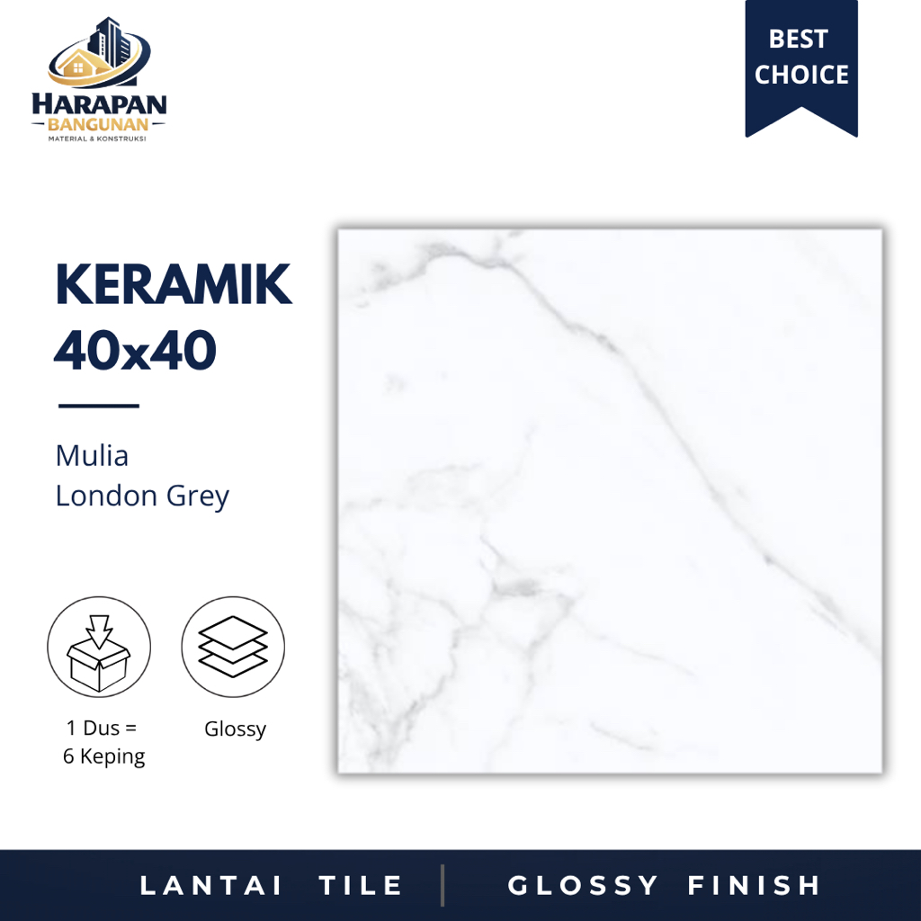 Keramik Lantai Glossy 40x40 Mulia London Grey Carara 40 x 40