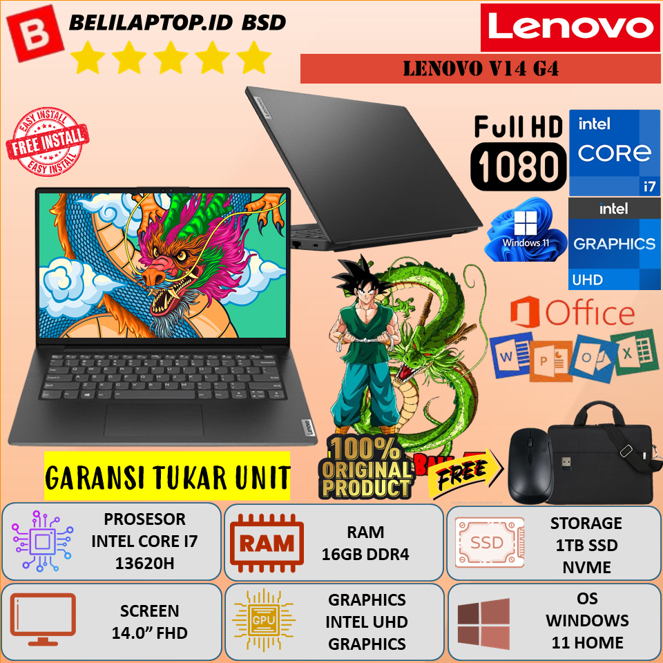 Laptop Lenovo V14 G4 Intel Core i7 13620H Ram 16GB DDR4 1TB SSD 14" FHD Windows 11 Home