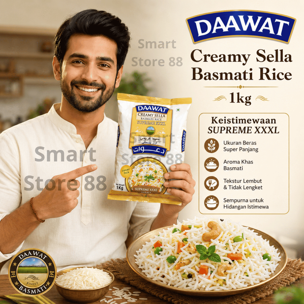 DAAWAT BASMATI RICE SELLA CREAMY 1KG BERAS BASMATI BERAS INDIA BERAS BASMATI