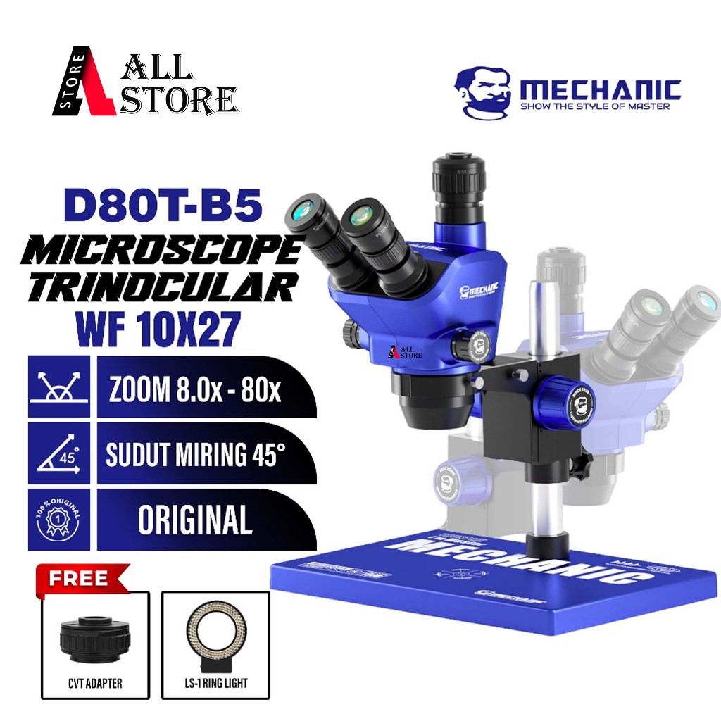MIKROSKOP TRINOKULAR MECHANIC D80T GALILEO OPTICAL SYSTEM 80X ZOOM - MECHANIC D80T MICROSCOPE TRINOC