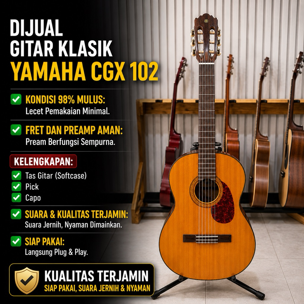 Gitar Klasik Elektrik Yamaha CGX 102 Natural Original Second Bekas 98% Mulus Siap Pakai