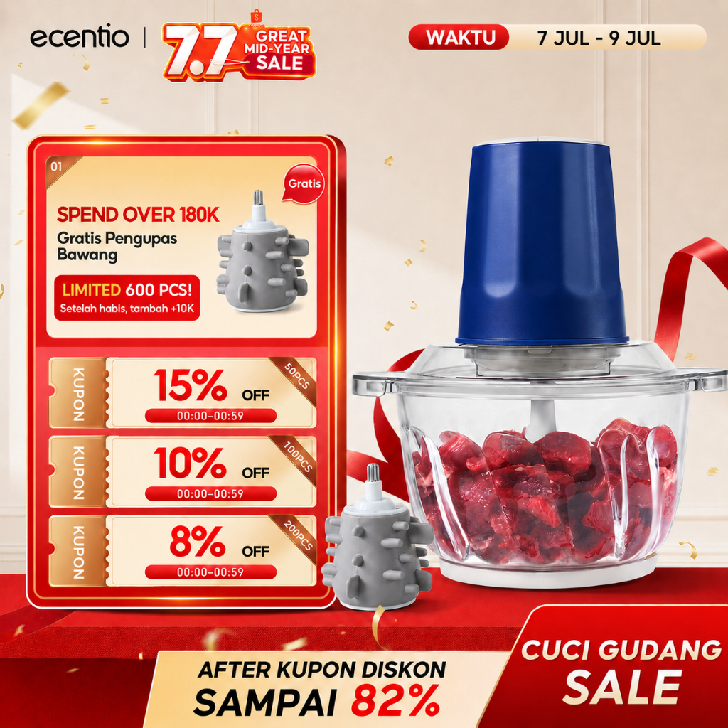 ecentio penggiling daging blender 2L chopper daging dan bumbu 6 Pisau blender mpasi bayi peralatan d