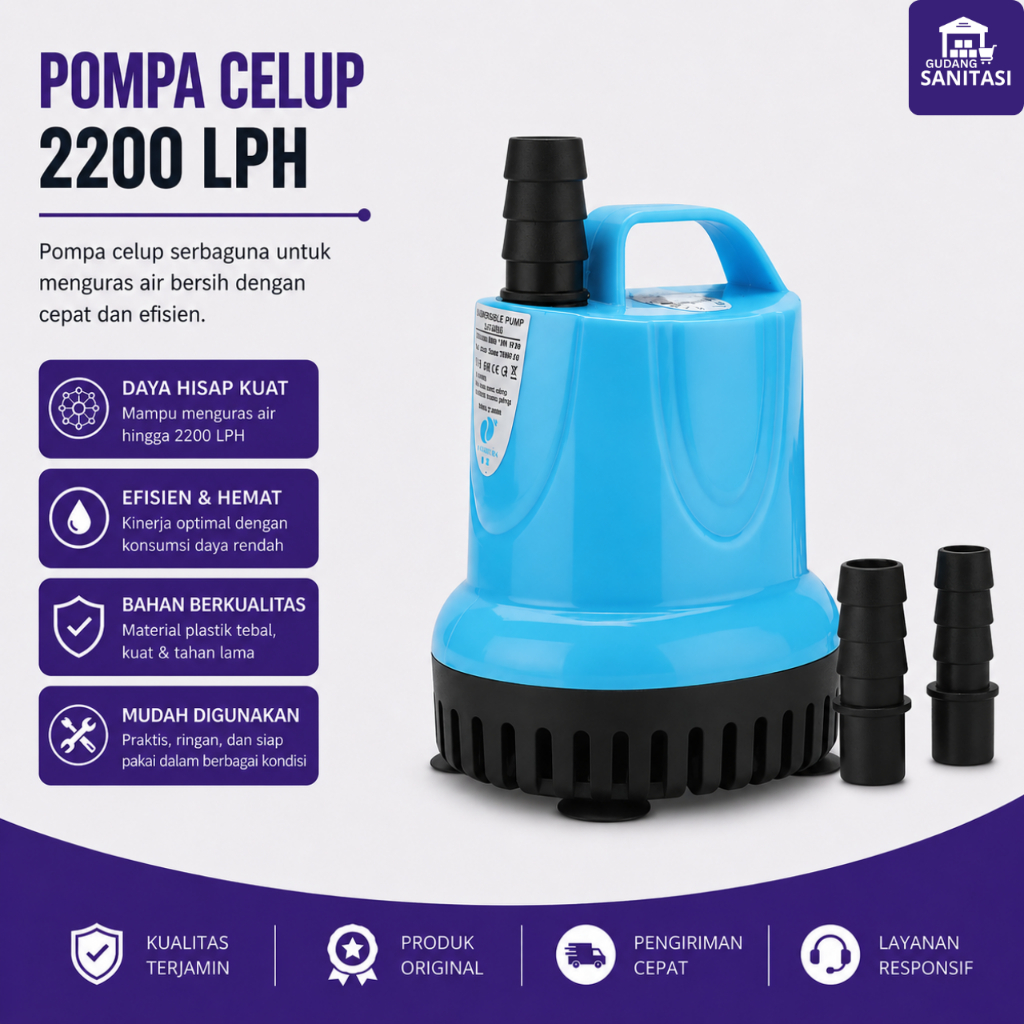 Pompa Celup Kuras Kolam 35 Watt Pompa Sumbmersible Sirkulasi Kolam 2200 LpH