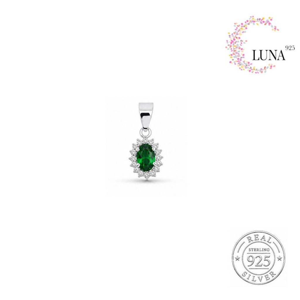LUNA Perhiasan Wanita - Liontin Lady Diana Batu Warna 4x6 Perak Asli - Silver 925