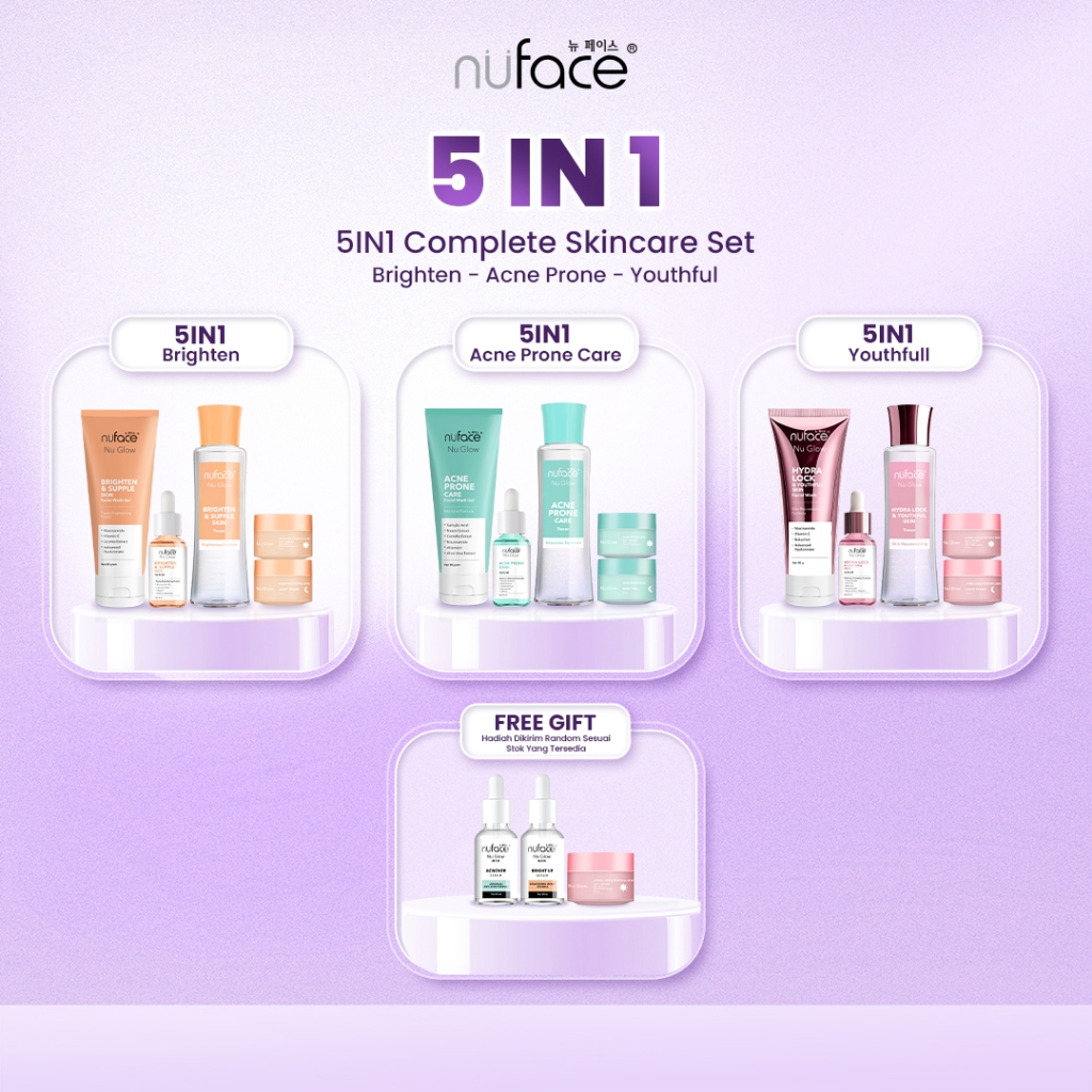[FREE GIFT] [5IN1] Nuface Skincare Paket Perawatan Mencerahkan Wajah/Jerawat/Anti Penuaan/Brightenin