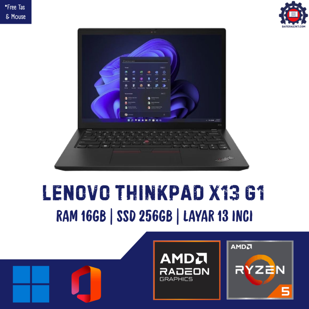 Lenovo Thinkpad X13 GEN 1 | AMD Ryzen 5 Pro 4000s | RAM 16GB | SSD 256GB | Layar 13 inci