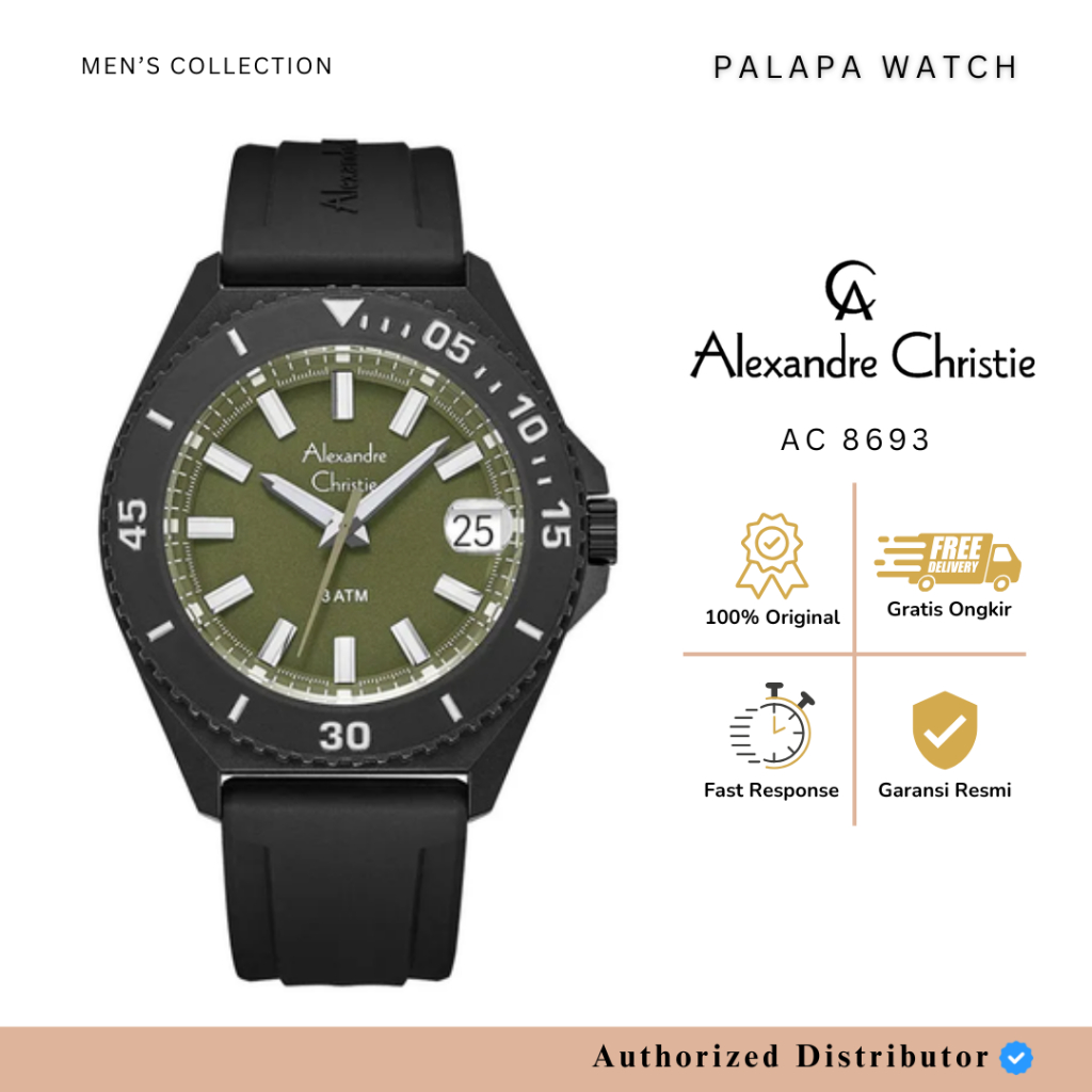 Jam Tangan Pria Alexandre Christie AC 8693 / ac8693 / 8693 Rubber Original Garansi 1 Tahun