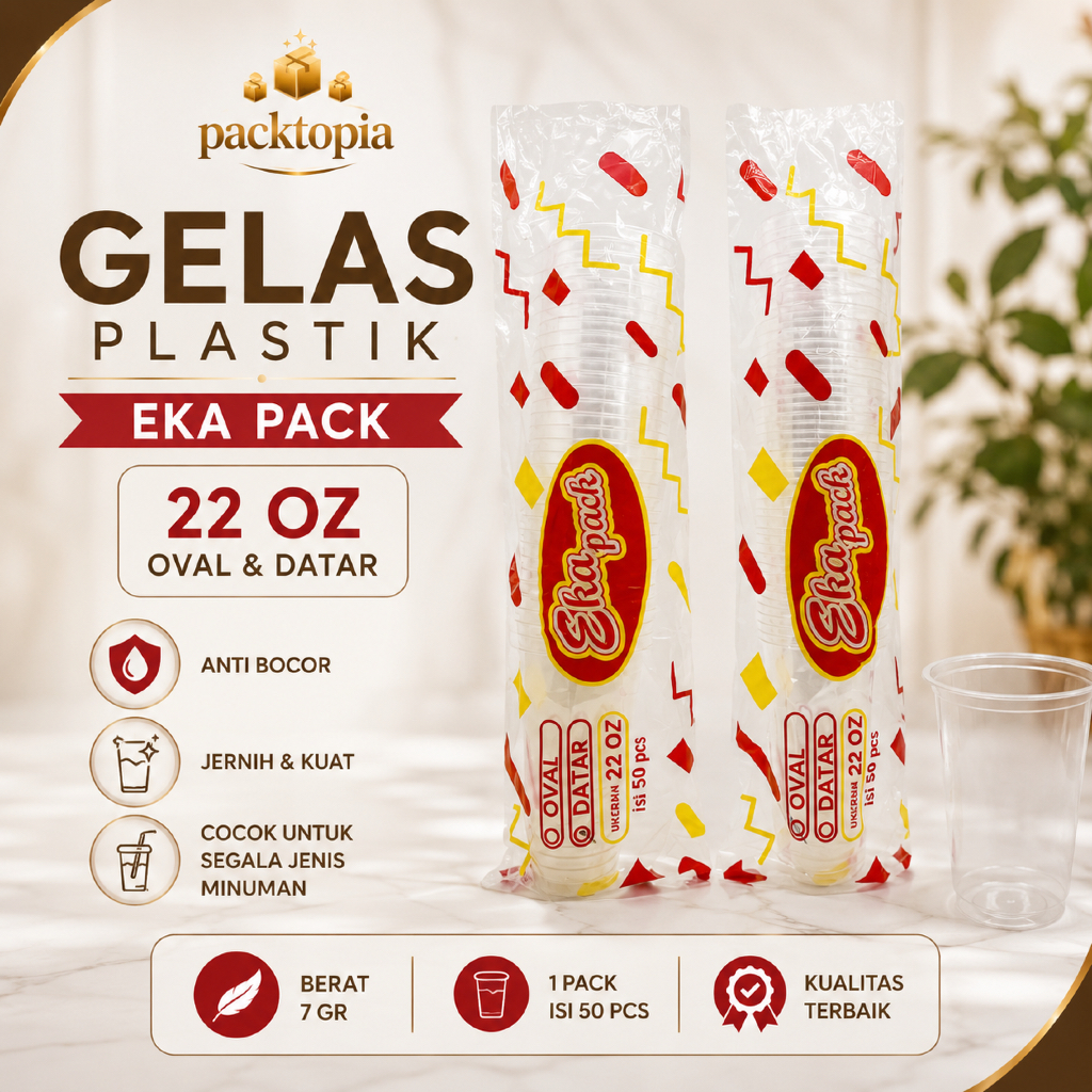 Gelas Plastik 22 oz Datar Oval Bening - Eka Pack