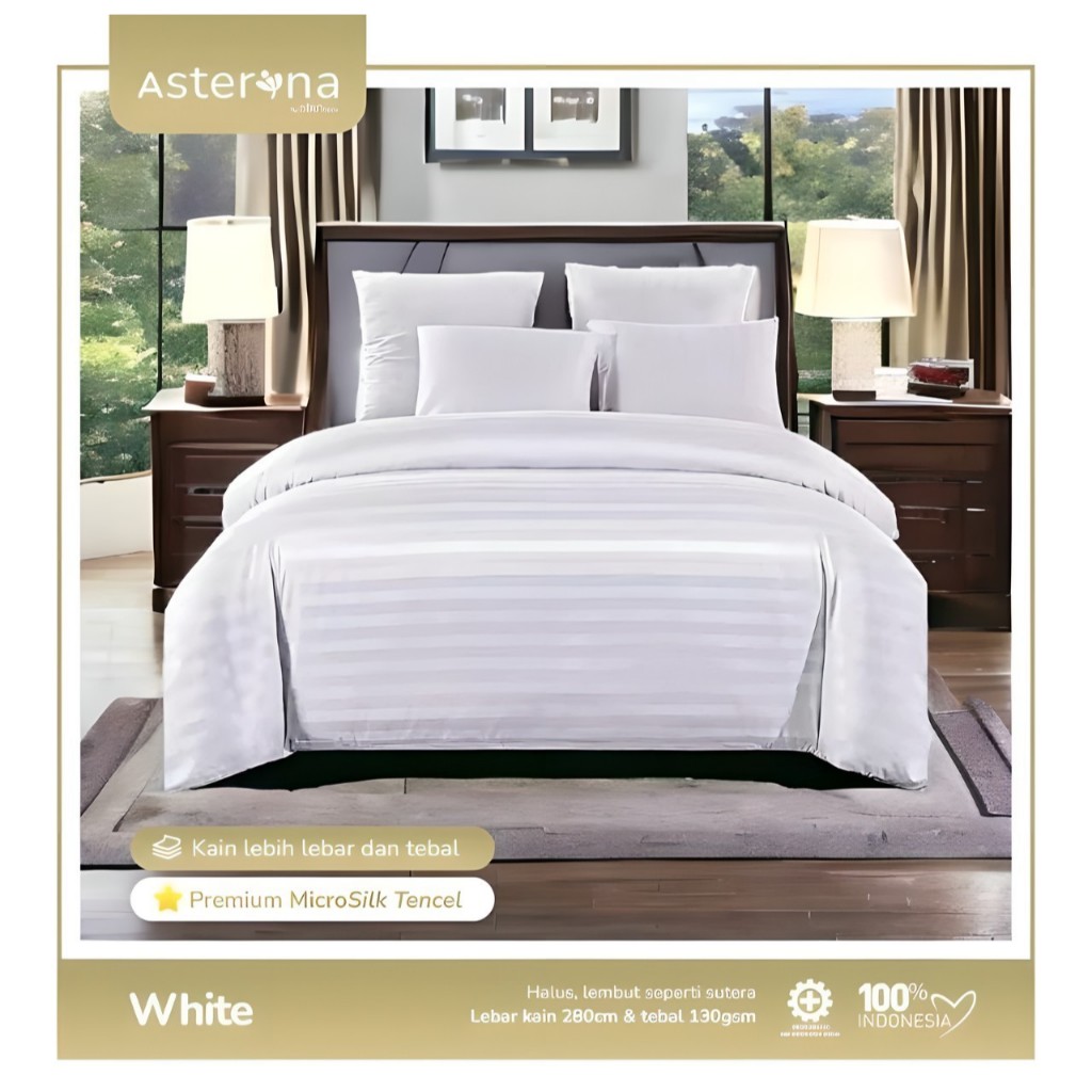 Sprei set premium micro tensel motif salur /garis white