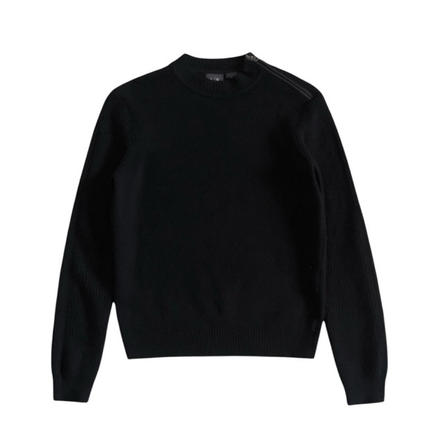 Armani Exchange zip-shoulder mock neck wool knitted sweater black knit knitwear
