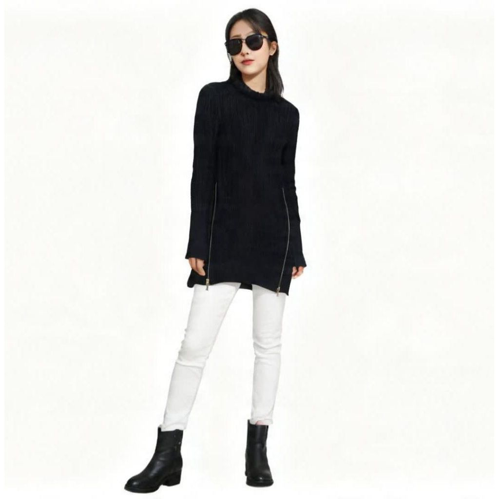 Sweater Zara Zipper Leather Original