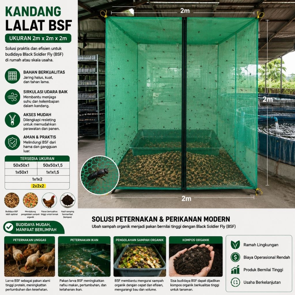 Kandang lalat bsf ukuran 2x2x2 siap pakai