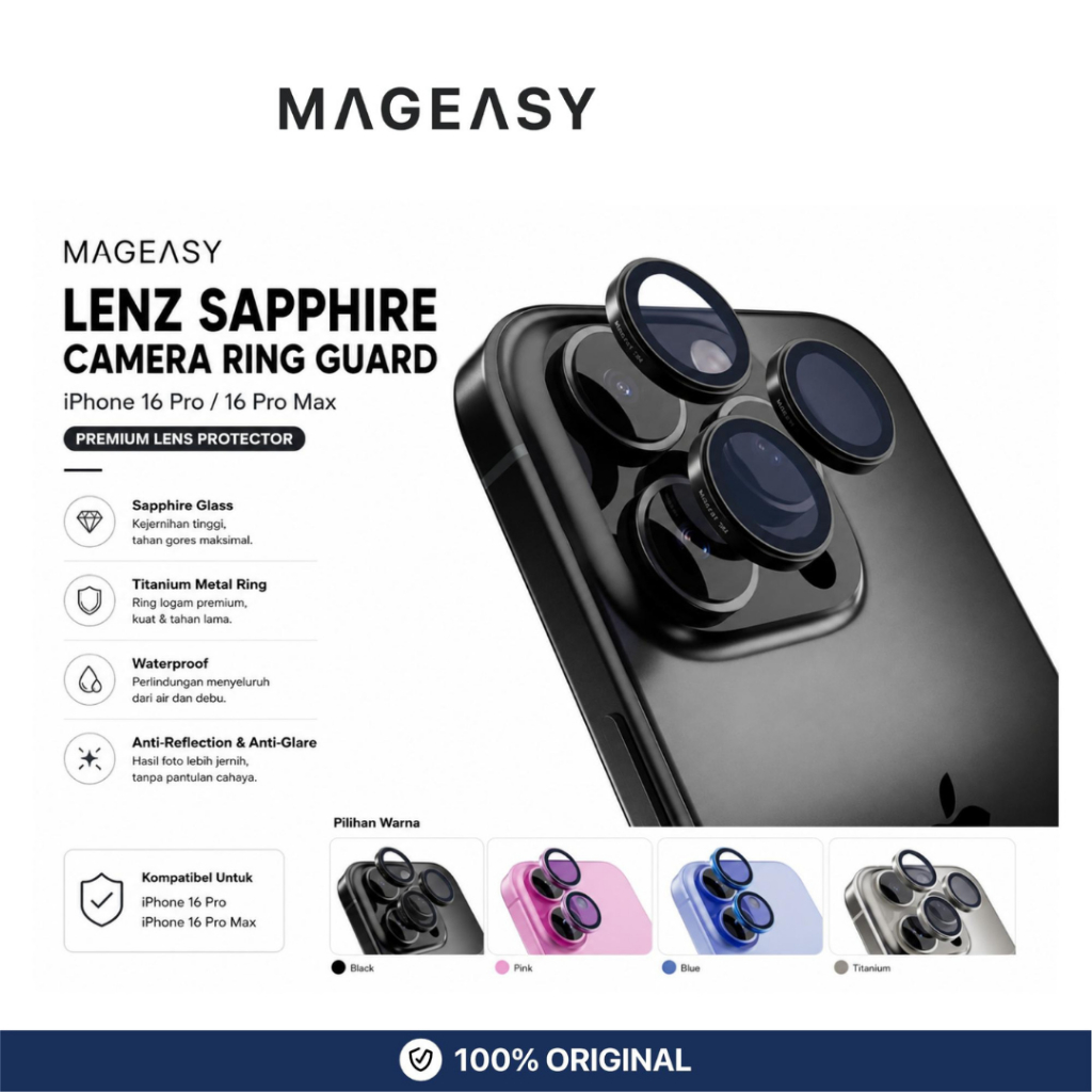 MAGEASY Lens Protector iPhone 16 Pro Max 16 Plus MAGEASY Lenz Sapphire Camera Ring Guard Titanium Me