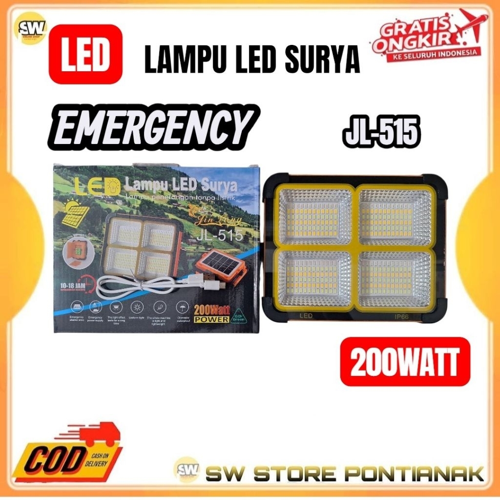 LAMPU LED EMERGENCY SURYA JINLONG JL 515 200WATT CAHAYA SUPER TERANG TERANG , LAMPU PENERANGAN TANPA