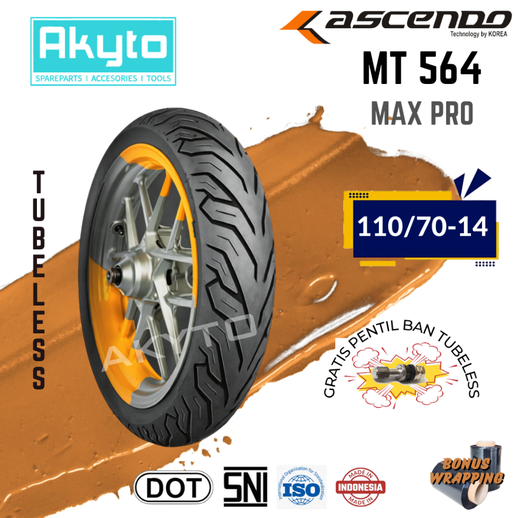 [110/70-14] ASCENDO MAX PRO MT-564 / BAN MOTOR TUBELESS GRATIS PENTIL RING 14 / MT564 R14 MT 564