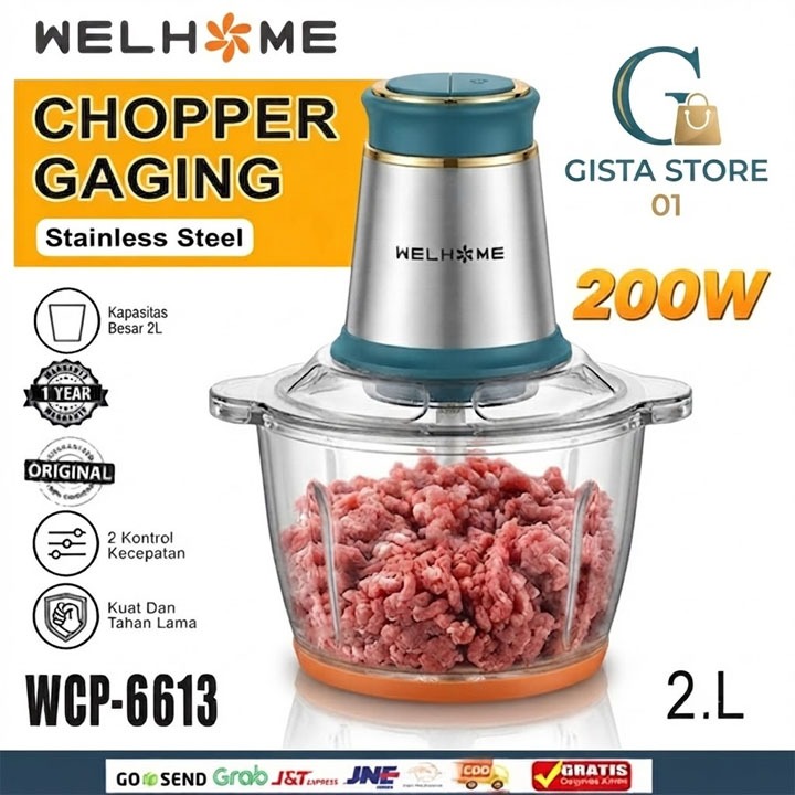 WELHOME WCP-6613 Food Magic Chopper Blender 2L Penghalus Daging dan Bumbu Multifungsi