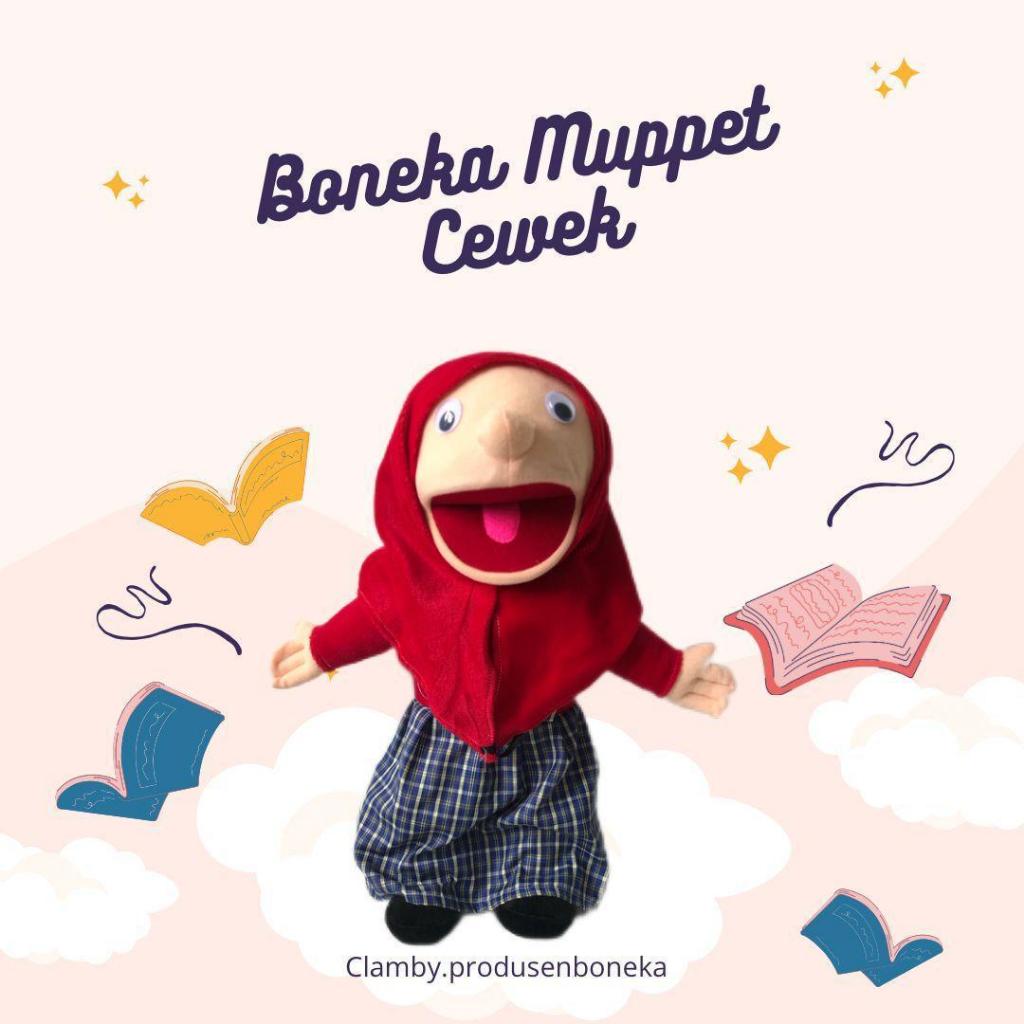 Boneka Tangan Muppet Santri Putri Couple Adik Cewek Jilbab | Boneka Muppet Mainan Anak