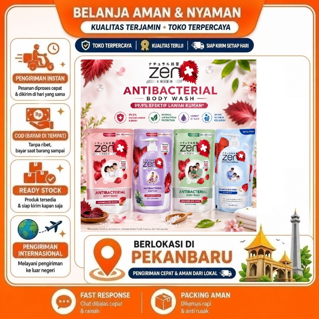 [SDW] pekanbaru/800ml Zen Antibacterial Body Wash Sabun Mandi Japan Red Shiso Pink/ungu/biru/hijau